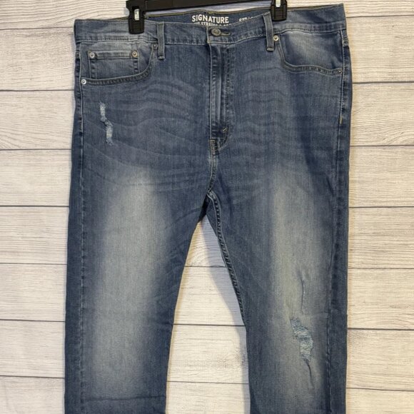 Men’s Levi’s Signature S37 Slim Jeans – Blue Medium Wash Distressed – W40 x L32 - Picture 1 of 6